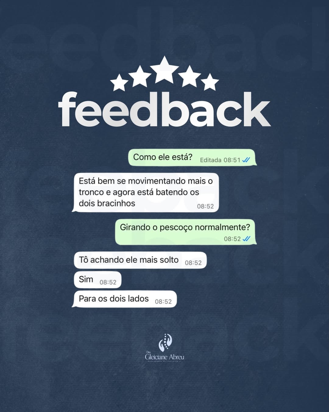 Arte azul com conversa de feedback publicada no perfil